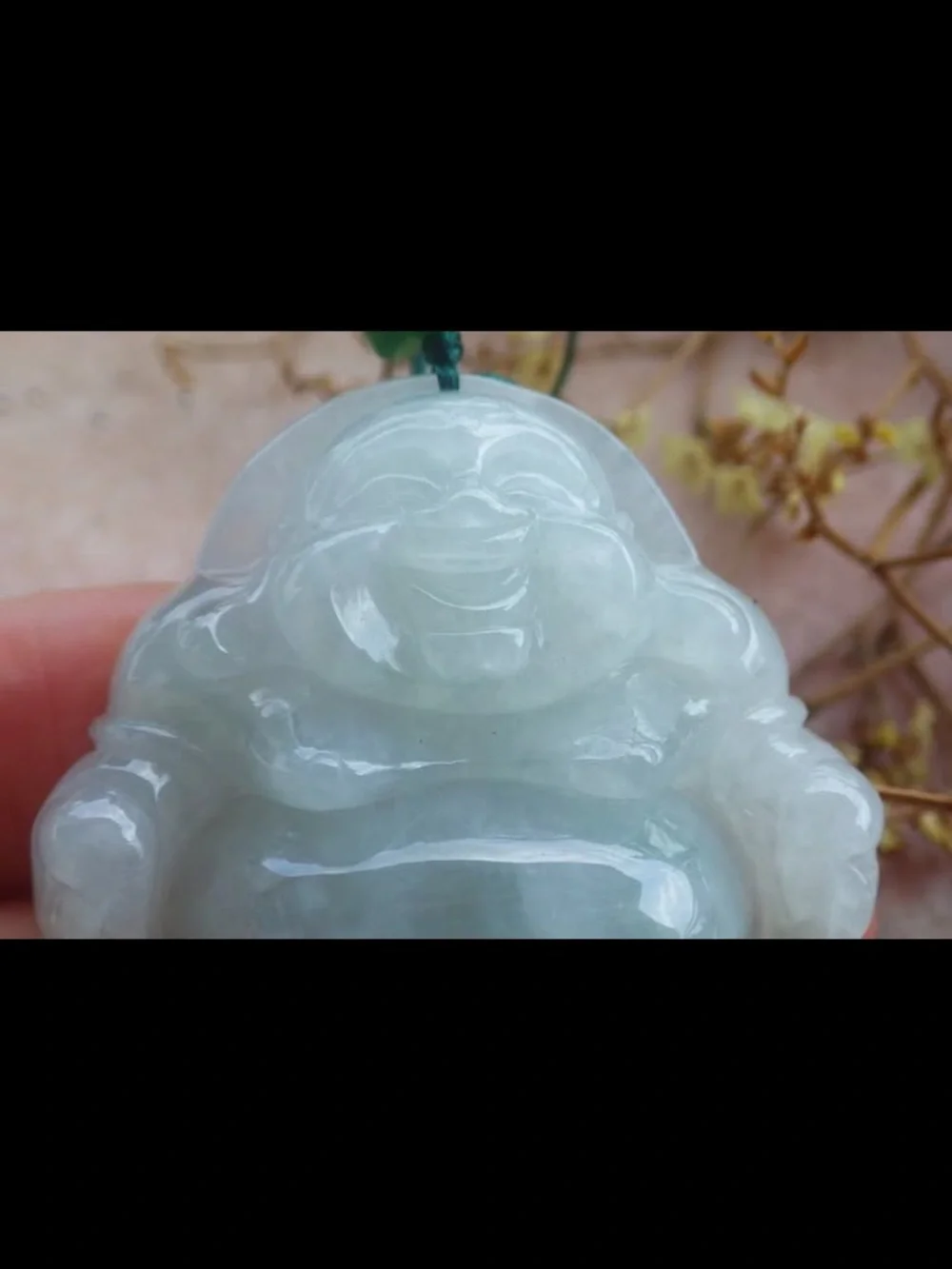 Certificate jadeite jade laughing Buddha god pendant white green joy luck wealth